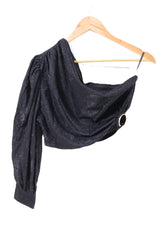 חולצת קרופ כתף אחד מנצנצת בשחור- L